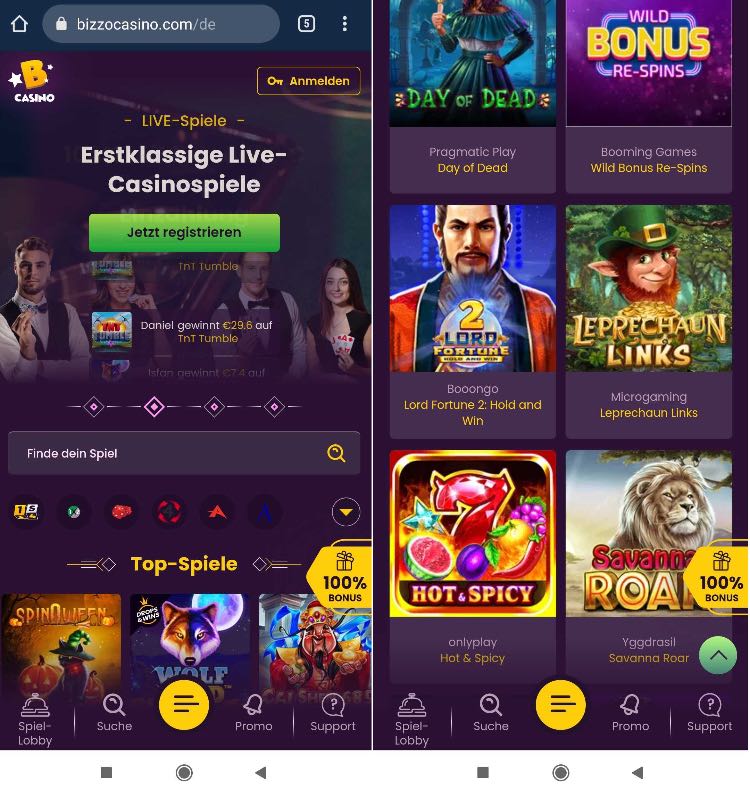 Bizzo Casino Mobile Web