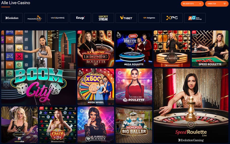 Dreambet Live Casino Software Auswahl